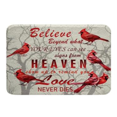 Imagem de Tapetes de banheiro de pássaro cardeal casa de fazenda pássaros vermelhos tapete de banho para banheiro para meninas meninos mulheres homens galhos de árvore decoração tapetes de banho tema natureza capachos tapete de chão 40 cm x 60 cm