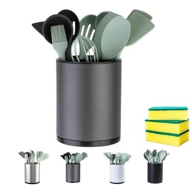 Imagem de LIBODOUR Suporte Para Utensílios, Grande De Cozinha 4 Em 1 Balcão, Organizador Giratório Talheres, Colher, Espátula, Ferramenta, Recipiente Aço Inoxidável