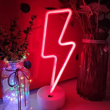 Imagem de JYWJ Letreiro Neon Lightning Com Base De Suporte, Luz Alimentada Por Usb Ou 3 Pilhas Aa, Decoração Parede Mesa Led, Diversas Festas, Estabelecimentos Comerciais (Vermelho)