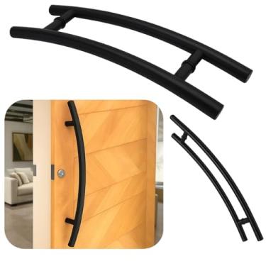 Imagem de Puxador Tubular Curvo Inox Preto Porta Vidro Belíssima 30cm Pivotante Madeira Vidro