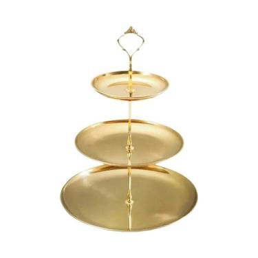 Imagem de Suporte De Bolo De Vários Níveis Dourado, Bandeja De Sobremesa De Aço 