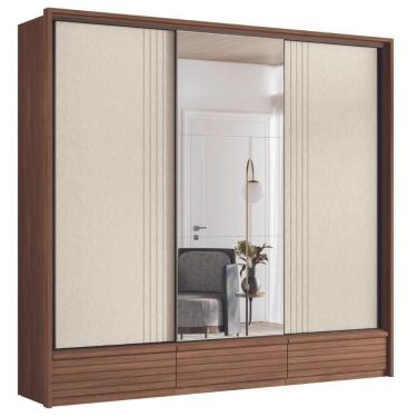 Imagem de Roupeiro 3 Portas Ripado Com Espelho Braga Jatoba Areia