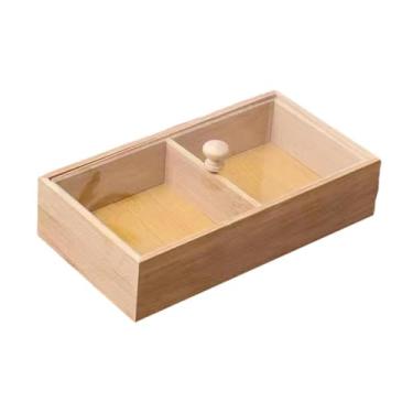 Imagem de WeiLaiKeQi Bandeja de servir com nozes de bambu, prato para salgadinhos, frutas secas com tampa transparente, prato para servir doces com divisórias para, 20x10x4.5cm