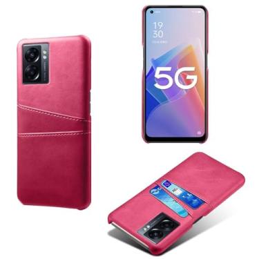 Imagem de Capas Compatível com OPPO A57 5G,Caso de couro PU-Tampa de telefone a prova de choque com 2 slots de cartão,Proteção anti-impressão digital e anti-gota-Rose Red