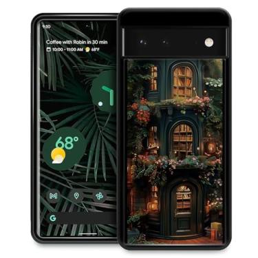 Imagem de Punmada Compatível com Google Pixel 6 Mobile Case Creative Acrylic Back Panel Silicone Protection Grip Especialmente Projetado para Google Pixel 6 Magic Bookstore Academy Flowers