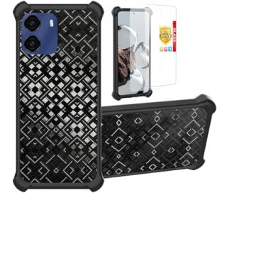 Imagem de Aroepurt Capa compatível com BLU G35 Capa de celular com suporte [com 2 películas de vidro temperado] Capa híbrida [mudança de forma multidirecional 3D] preta