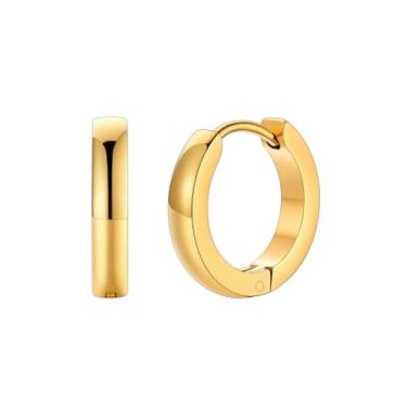 Imagem de FaithHeart Brincos de argola masculinos de aço inoxidável preto/prata/dourado – Hipoalergênicos pequenos brincos de argola para dormir leves, à prova d'água, piercing de cartilagem, joias, presente de