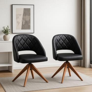 Imagem de Kit com 2 Poltronas PradaExclusiva com Base Giratória em Madeira Cor Castanho - Courino Durango Preto