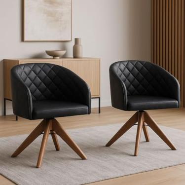 Imagem de Kit com 2 Poltronas Virgínia com Base Giratória em Madeira Castanho – Exclusiva Courino Durango Preto - Castanho