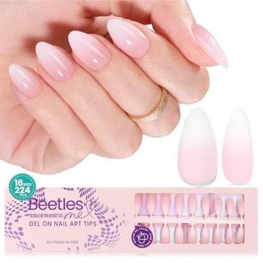 Imagem de beetles Gel Polish Unhas De Ombre Press On, 224 Unidades, Pontas Curtas Rosa Amêndoa, 4 Em 1, Primer E Base Pré-Aplicados, Sem Necessidade Lixa, Manicure Faça Você Mesmo, Fácil Aplicar, Postiço Para