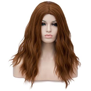 Imagem de BUFASHION Peruca sintética marrom cacheado cacheado de 50,8 cm para mulheres, meninas, cosplay, fantasia de Halloween, peruca com touca