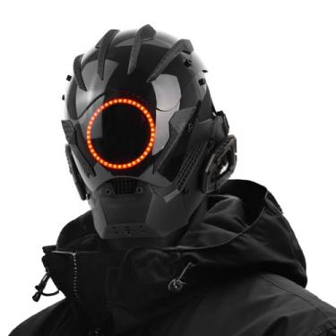 Imagem de Punk LED Mask for Men - Adjustable Strap, Neon Glow Sci-Fi Half-Helmet, DJ Rave Mask for Parties, Festivals and Cosplay (Red)