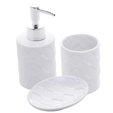 Imagem de Kit Banheiro Lavabo Branco Com Dispenser 3 Peças 4486 Prata
