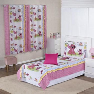 Imagem de Kit Colcha Cobre Leito + Cortina Infantil Solteiro 4p Menino Menina Pe