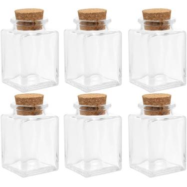 Imagem de 6 Mini Potes de Vidro Porta Temperos com Tampa de Rolha Lembrancinha Quadrados Lyor