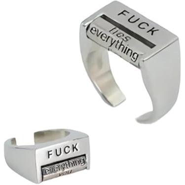 Imagem de sunglnl Fuck Anel giratório de controle de humor, Fuck You Me Lies Everything Anel de cobre prata Fidget Anxiety Anéis grossos Exclusivo Declaração Vintage Split Cool Square Anel para Mulheres Homens