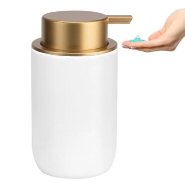 Imagem de Dispensador de sabão líquido de cerâmica com bomba fácil de pressionar dispensador de líquido manual (não pode espumar) para bancada de banheiro de xampu 382 g