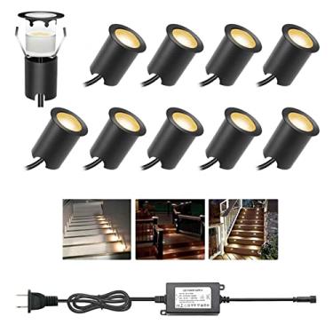 Imagem de YZGWZLD Kits de luzes LED embutidas para deck com revestimento protetor, pacote com 10 Φ1,18 IP67 à prova d'água 12 V baixa tensão embutida escada de degrau branco quente iluminação LED para jardim