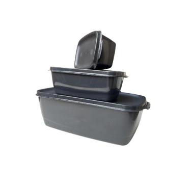 Imagem de Kit Com 3 Potes Com Tampa Retangular Leve ao Micro-ondas Freezer Máquina de Lavar É Livre de BPA 450 ML, 1.150 ML, 3.500 ML Vasilha de Plástico Premium Moderna Clean FONSES (Preto)