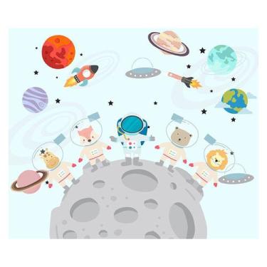 Imagem de Papel de Parede Adesivo Infantil Astronautas Espaço Bebe Quarto - 594p