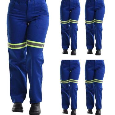 Imagem de Kit 05 Calças Profissional Uniforme Trabalho Brim Pesado Faixa Refletiva