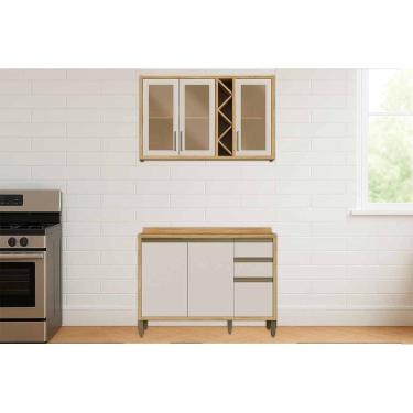 Imagem de Kit Cozinha Modulada 2 Peças Tempranillo (1Aéreo+1Balcão) C2P57 Amendoa/Off White-Ronipa