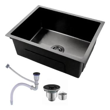 Imagem de Cuba Gourmet Pia Inox Quadrada Cozinha Luxo 60x45 Com Acessórios Preto