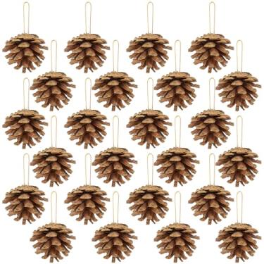 Imagem de 24 peças de decorações de pinhas naturais de 5 cm com cordão, artesanato de pinhas de Natal a granel para árvore de Natal, enfeites de guirlanda, decoração de mesa, enchimento de vaso de outono e
