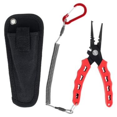 Imagem de Alicate de pesca de 16,5 cm, alicate de peixe de aço de alto carbono, removedor de anzol compacto, alças de borracha antiderrapante, alicate de pesca leve, alicate de anel dividido de pesca