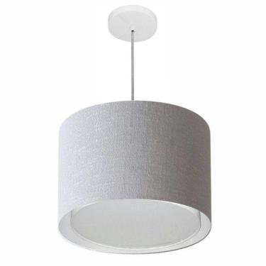 Imagem de Lustre Pendente Cilíndrico Duplo Md-4292 Cúpula Em Tecido 40x30cm Rustico Cinza - Bivolt