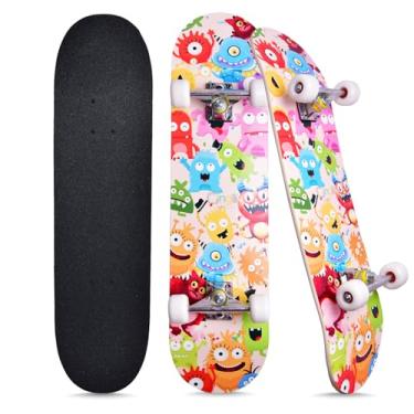 Imagem de Skates para iniciantes, crianças, meninos, meninas e adultos, 78 x 20 cm, bordo de 7 camadas, duplo chute côncavo, fascinante legal, sólido e durável (monstrinho)
