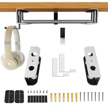 Imagem de BYMECOST Suporte de armazenamento de laptop embaixo da mesa, suporte de metal para dispositivos de até 3,5 cm de espessura, MacBook, mini, teclado, roteador, com silicone antiarranhões (branco, 5,3 cm