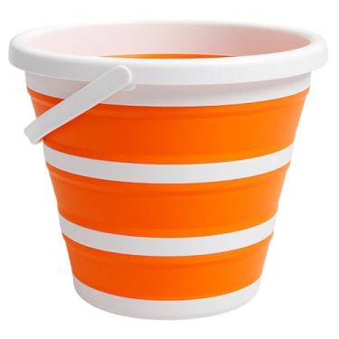 Imagem de Balde Retrátil 5L Silicone Dobrável com Alça Ergonômica Multiuso Flexível Limpeza Geral 5 Litros Pescaria Viagem Praia Fácil de Armazenar e Guardar (Laranja)