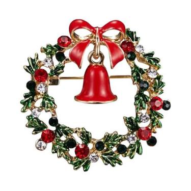 Imagem de Broche de Pino Esmaltado de Natal Feminino - Boneco de Neve, Sinos e Á