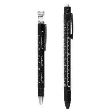 Imagem de 2 canetas multiferramentas, canetas multiferramentas 9 em 1 com LED, caneta, nível, chave de fenda, cabeça chata, régua, abridor de garrafa, conjunto de canetas multiferramentas para presente de dia