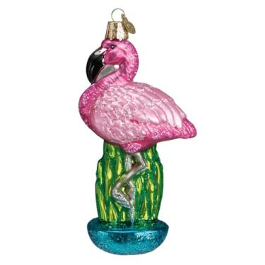 Imagem de Old World Christmas Ornamentos soprados de vidro de animais do zoológico e da vida selvagem para flamingo da árvore de Natal