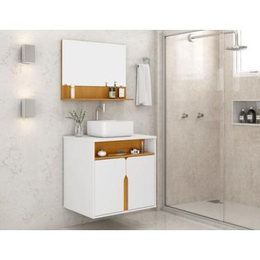 Imagem de Kit De Banheiro Gabinete Com Espelheira Armário Organizador Cuba Suspe