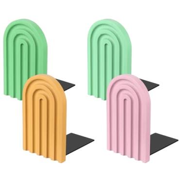 Imagem de PATIKIL 4 peças de suportes para livros de arco boho, extremidades de livros de madeira antiderrapantes para prateleiras, suporte bonito para guardar livros, CD de filmes, casa, escritório, biblioteca