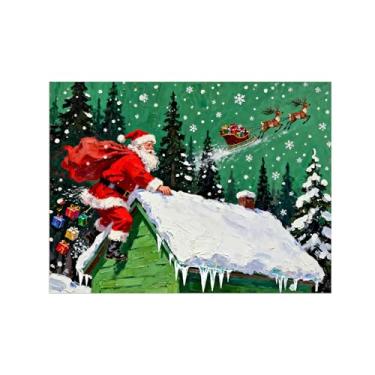Imagem de Pinturas em tela Natal-Quadros Decoração de Parede-Árvore telhado velho-Inverno Paisagens Impressões para Sala de Estar 60x80cm Sem Moldura