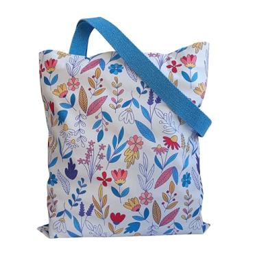 Imagem de Sacola reutilizável para mulheres – linda bolsa de ombro com fivela magnética e bolso com zíper, tecido durável, presente estético, compras, praia, viagem, piquenique, academia