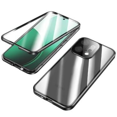 Imagem de QUIETIP Capa compatível com Oppo Reno 14 Pro, moldura de metal magnética dupla face transparente capa de vidro temperado, preta