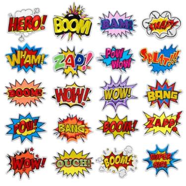 Imagem de JHGCVX 20 peças de adesivos de super-heróis, vários adesivos de letras Pow Bang Wow bordados para chapéu, camisetas, jaquetas, jeans, coletes, decoração de artesanato de costura