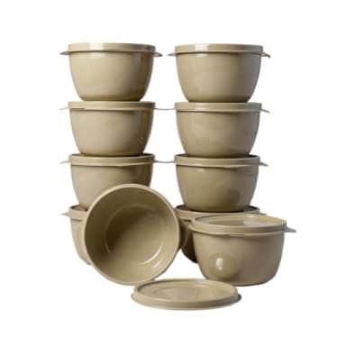 Imagem de Kit 10 Potes Redondo com Tampa | Marmita Fitness | Freezer e Micro-ondas | BPA Free (BEGE)