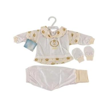 Imagem de Kit Pagão Bordado Mijão Pé Resvesivel e Luvas 3 Peças Malha Pv Hipoale