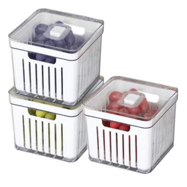 Imagem de Organizador Geladeira, Kit 4 Organizador de Geladeira 2,8 Litros Cesto Com Tampa Multiuso Alimentos Verduras TranslúCido(3 Organizador)