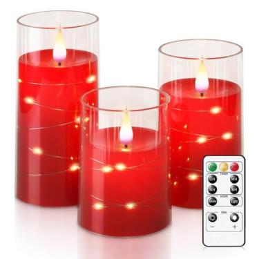 Imagem de Conjunto de 3 velas LED sem chama Homemory com luzes de corda