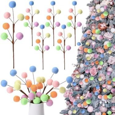 Imagem de Newwiee 6 peças de palheta de árvore de Natal de 11,8 polegadas feltro enfeite de Natal esferas, palheta de lã, ramo de árvore de Natal, enfeite de bola para decoração de guirlanda, decoração de festa