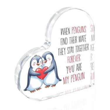 Imagem de HTBIG Presentes de Dia dos Namorados para ele, Eu te amo Sinais Decorativos, Dê à namorada, Esposa Marido Namorado, Pinguim, Bloco de Decoração de Coração de Acrílico
