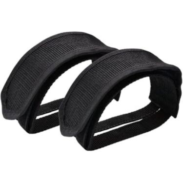 Imagem de 2 peças de tiras de pedal de bicicleta, tiras de pé de feixe preto, tiras de apoio para os pés de bicicleta de nylon resistente - acessório de bicicleta ajustável para engrenagem fixa, BMX de estrada