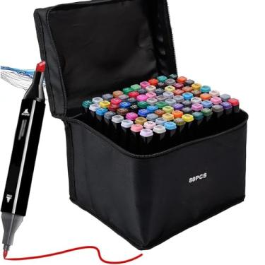 Imagem de Conjunto de Canetinhas Marcadoras com Ponta Dupla, Kit Escolar para Colorir e Desenho, Marcadores Permanentes para Atividades Artísticas e Projetos (80 cores)
